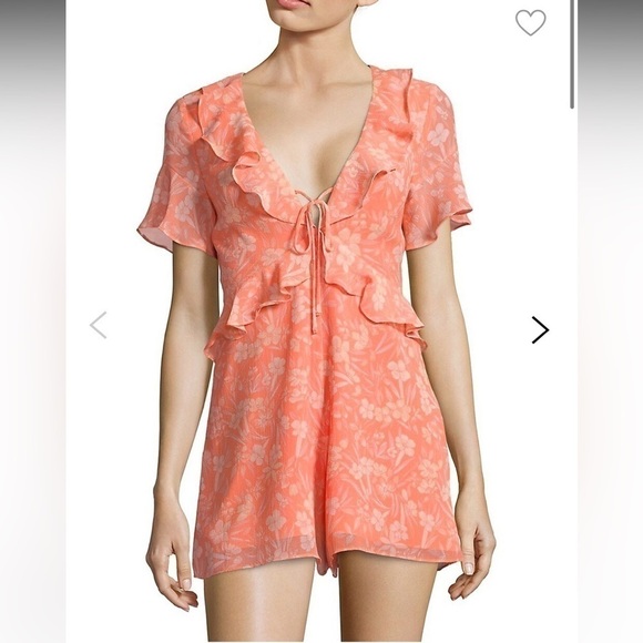 𝅺nwot HIGHLINE COLLECTION Orange Garden Floral Ruffle Front Tie Romper - Picture 1 of 8